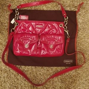 Coach 18678 Poppy Red Quilted Patent Leather Clutc